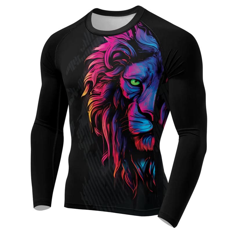 Lion Rash Guard Compression Shirt Men’s Long Sleeve Baselayer Athletic Fight Wear Jiu Jitsu MMA BJJ Training2