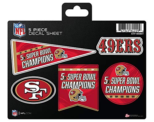 Rico Industries NFL Football San Francisco 49ers Champ 5 Pack Decal Sheet 6" x .25"