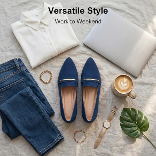 Image of MUSSHOE Loafers for Women Pointed Toe: Dressy Gold Bit Flats, Suede BusinessCasual Slip On Shoes for Office Work,Interview & Teacher