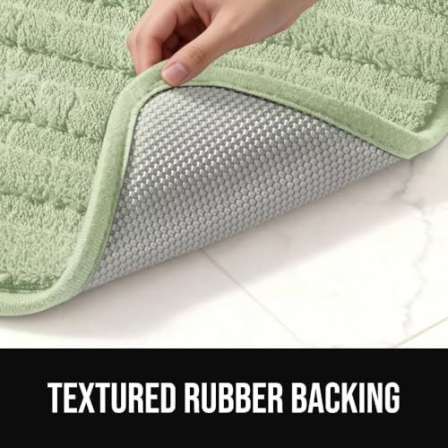 Image of GORILLA GRIP Memory Foam Bathroom Rugs, Soft Absorbent Textured Rubber Backing Striped Bath Mat, Set of 2 Machine Washable Quick Dry Floor Mats, Shower Rugs Home Accessories, Sage 24x16 and 30x18