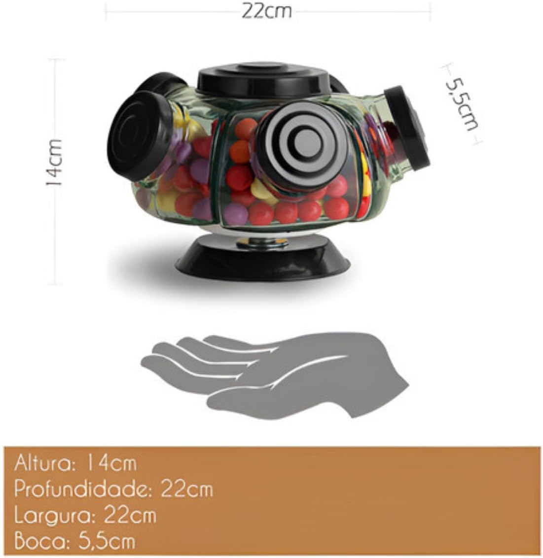 Baleiro Giratório De Vidro Bomboniere Decoração 5 Gomos Retrô Artesanal VIDRO&DECOR (Preto) Baleiro Giratório De Vidro Bomboniere Decoração 5 Gomos Retrô Artesanal VIDRO&DECOR (Preto)