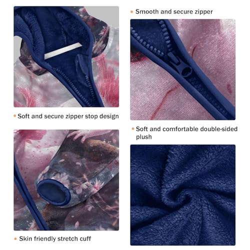 Cute Axolotl with Cherry Blossoms Toddler Fleece Jacket Girl Boys Hooded Fleece Jacket Coat Warm Outwear Zip-up 3-10T3