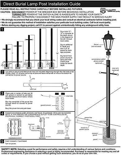 Solus Sp7-320-Bz 7' Outdoor Direct Burial Lamp Post With Cross Arm & Auto Dusk-Dawn Photocell, Fits 3" Post Top Fixtures, Includes Inlet Hole, Easy To Install, Corrosion & Weather Resistant, Bronze #TOP4