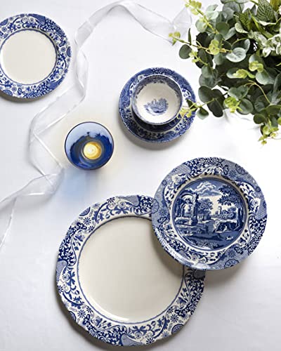 Spode Blue Italian Brocato Collection | Dinner Plates | Set Of 4 | 10.5-Inches | Round Salad And Appetizer Plate | Blue And White | Dishwasher Safe | Made In England #TOP3