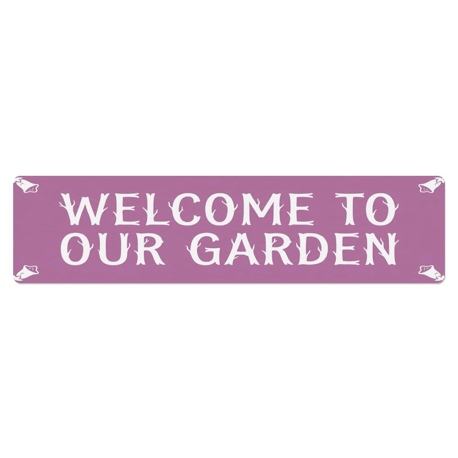 Vintage Welcome to Our Garden Foxglove Purple Metal Tin Sign