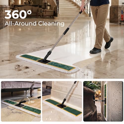 Image of 40 inch Commercial Dust Mop, Large Dust Mop with 2 Washable Pads, Green | Industrial Mop with 2 Washable Pads, Large Heavy Duty Industrial Push Mop for Hardwood, Marble, Laminate, Vinyl, Concrete