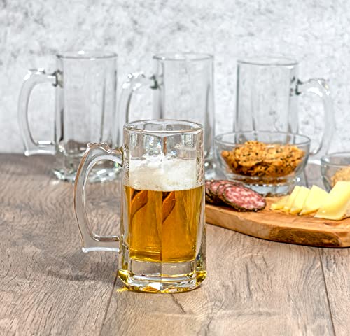 Red Co. Heavy Duty Thick Glass Beer Mugs With Handle Traditional Everyday Drinkware, Set Of 4, 12 Oz #TOP1