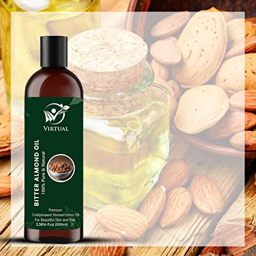 Image of VIRTUAL Pure Bitter Almond Essential Oil For Stronger Hair, Body Skin Care, Moisturizing Dry Skin, Eyelash & Nails Cold Pressed Oil With No Mineral & Silicones