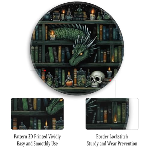 Image of Gctriki Gothic Dragon Small Mouse Pad, Funny Round Mousepad, 8.6 inch | Stitched Edges, Non-Slip, Mouse Pad for Computer Laptop Travel, Office Desk Accessories Decor, Mystical Library Vintage Book