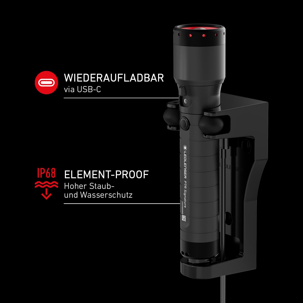 Ledlenser P7R Signature LED Taschenlampe, wiederaufladbar, 2500 Lumen, 340 m Fokus, 8 Modi, USB-C, IP68 wasserdicht, 80 Stunden Betriebsdauer, taktisch für Outdoor, Notfälle, Wandern, Camping