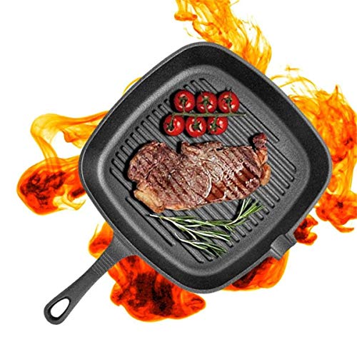 Non-Stick Cast Iron Grill Frying Pan 24X24cm Multifunction Griddle BBQ Cooking Baking Home Kitchen Cooker Tool Cookware Black
