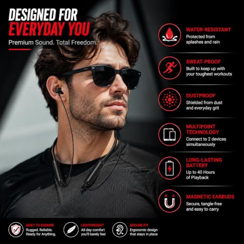 Image of Bouncefit Bluetooth Wireless Mangentic On /Off Neckband, 40 Hours Battery, Fast Charge, IPX7, Low Latency, in Ear Bluetooth Neckband with Mic Earphones (Black) CC