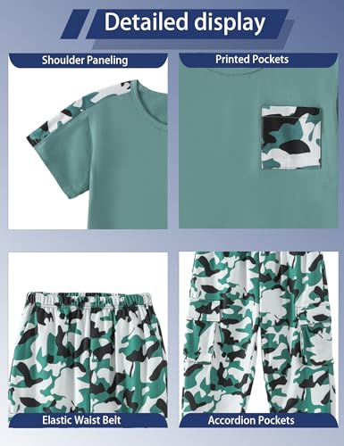 Image of mksodopy Boys Clothes Outfits Set, Camo Cargo Pants and Short Sleeve Pocket Tee 2PC Summer Tracksuit for Kids 5-16Y