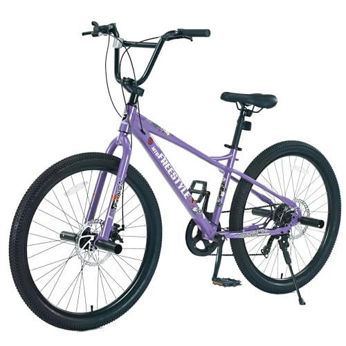 ZUKKA 26 Inch Mountain Bike 7 Speeds Bicycle BMX Handlebar Bicycle Steel Frame Dual Disc Brakes for Youth/Adult Multiple Colors (Purple)