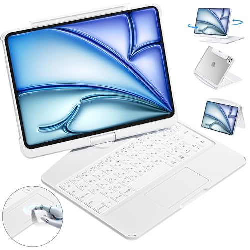 ifacemall 2025新登場 iPad Air 13インチ(M3 2025 / M2 2024)対応 日本語配列キーボードケース マジックキーボード 360度回転式 遅延なし・高精度 バックライト・ペンホルダー搭載 iPad Pro 12.9インチ(