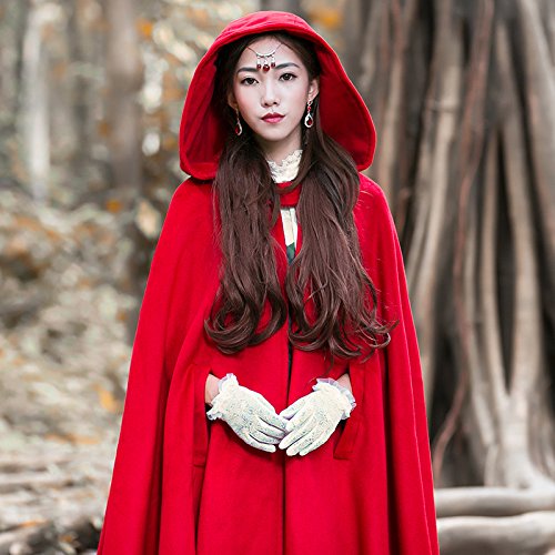 Baoqiya Women's Wool Blend Capes Hooded Cloak Outwear Poncho Warm Autumn and Winter Coat (Red) - Thumbnail 6