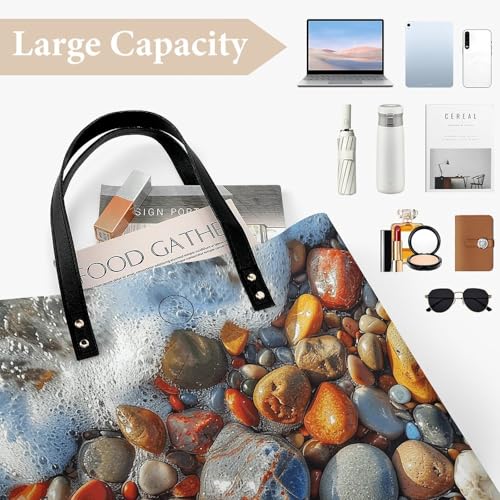 Reusable Grocery Bags Stones on Beach Tote Bag for Women Lightweight Shoulder Bags Large Shopping Bag for Travel Work Handbag4