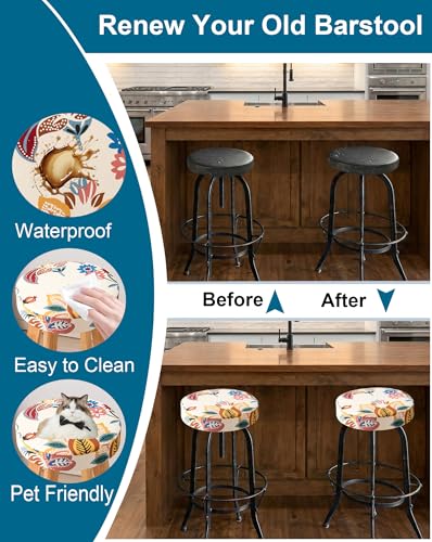 Image of CRFATOP 6 Pack Waterproof Bar Stool Covers Round Seat Slipcover,L,05