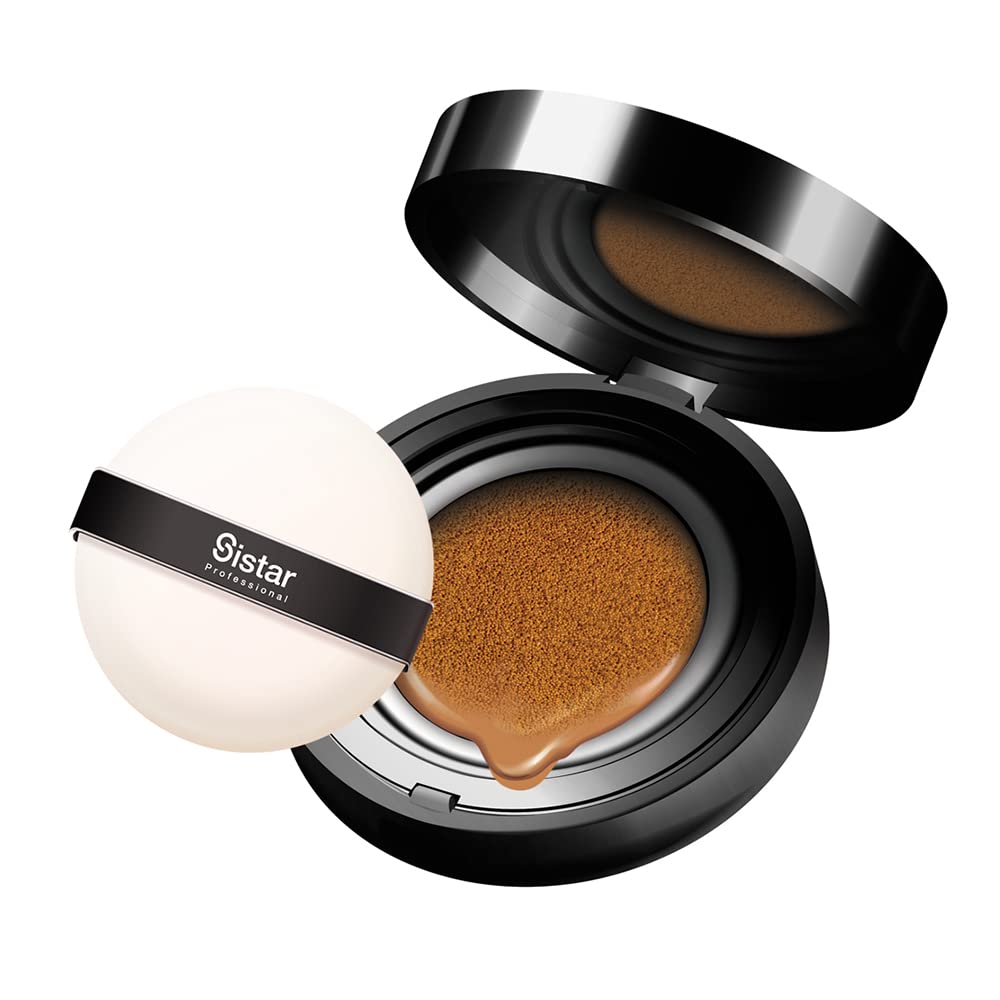 SistarSkin Perfecting BB Cushion Full Coverage Long Lasting Natural Glow Foundation On The Go Case With Mirror (Tan)