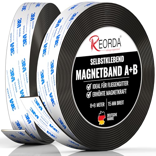 REORDA® Magnetband A B (EXTRA STARKER 3M KLEBER) 8 Meter I Selbstklebender Magnetstreifen für Fliegengitter & Moskitonetze für beste gegenseitige Anziehung - Magnetband selbstklebend REORDA® Magnetband A B (EXTRA STARKER 3M KLEBER) 8 Meter I Selbstklebender Magnetstreifen für Fliegengitter & Moskitonetze für beste gegenseitige Anziehung - Magnetband selbstklebend