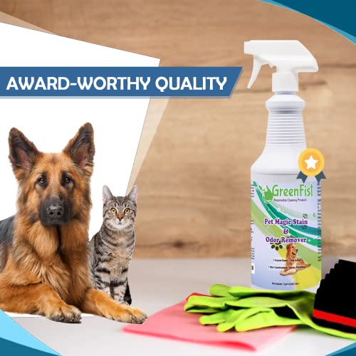 Greenfist Pet Stain & Odor Remover Magic Fast Acting Carpet Spot Cleaner Enzyme Powered Formula Cats,Dogs, Small Animal Urine, 32 Oz Spray #TOP3