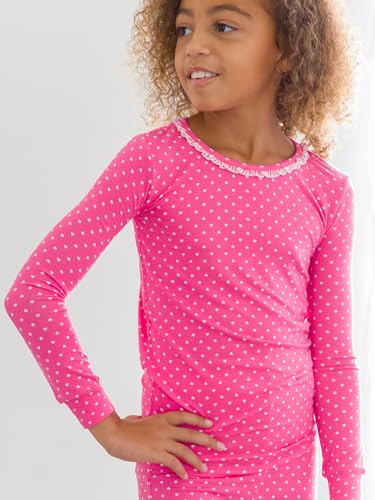 RuffleButts SoftSnooze Viscose from Bamboo Girls Ruffle Long Sleeve Pajama Set - Hot Pink Heart Kids, 7/83