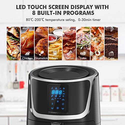 VECATECH heteluchtfriteuse friteuse hetelucht friteuses Air Fryer Aerofryer met groot digitaal led-touchscreen, voorverwarmen en warm houden (5,5 liter) - Afbeelding 5