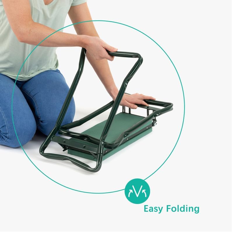 Garden Kneeler with Handles,2-in-1 Soft Foam Kneeling Pad, Portable Kneeler Seat With Two Sides Removable Tool Pouch,Folding Padded Garden Kneeler,Lightweight Gardening Stool Bench for Gardening
