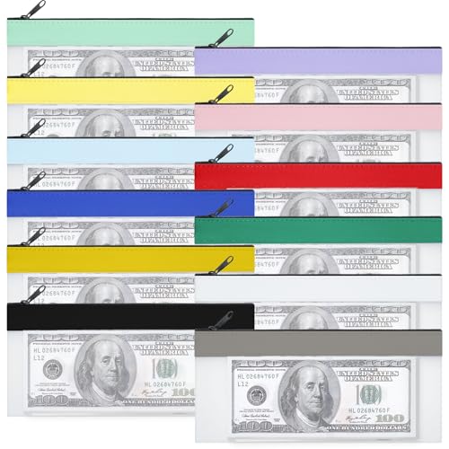 Lot de 12 sacs d'argent transparents avec fermeture éclair pour simplifier les comptes de famille