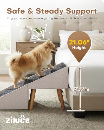 Image of Split Ottoman Dog Ramp for Bed and Couch, 21.06 inch H Non Slip Dog Stairs