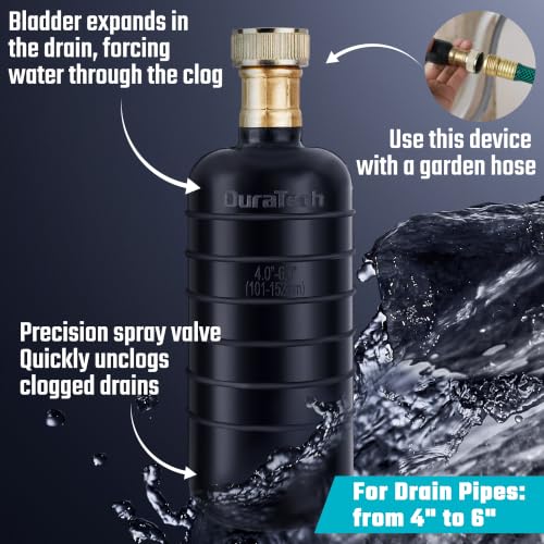 DURATECH Drain Bladder, Large Drain Cleaning Bladder, Fits 4" to 6" Drain Pipes, Unclogs Stubborn Blockages in Kitchen Sinks, bathtubs, Showers, and Main drains by DURATECH - Image 2