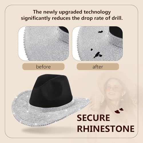 Image of Hercicy Rhinestone Cowboy Hat with Diamond Fringe CowHat for Cosplay Wedding circumference between 21.5 and 23.5 inches