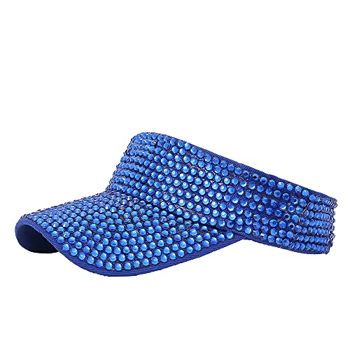 DOANNOTIUM Sun Visor Hats Shiny Rhinestones Ball Caps Fashionable Empty Top Baseball Sun Cap for Women(Navy)
