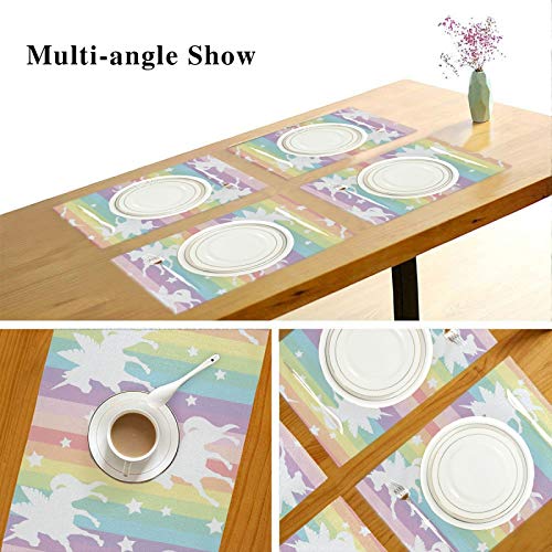 Unise Unicorns Silhouette On Rainbow Colorful Stripes Placemats Non-Slip Washable Heat Resistant Insulation Lunching Mat 12'' X 18'' Set Of 1 Plate Pads For Kitchen Dining Table Restaurant Bbq #TOP5