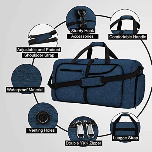 Travel Duffel Bag 80L Foldable Weekender Overnight Bags for Men Women Waterproof Sports Gym Bag with Shoes Compartment Holdall Weekend Bag Blue