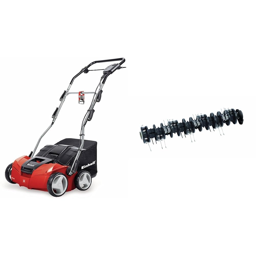 Einhell Ge-Sa 1435 Wertykulator/Aerator, Czerwony/Czarny, 35 cm x 3-9 mm & Einhell 4500176 Wałek do Wertykulatora, Czarny/Srebrny