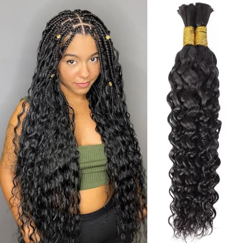 Boho Human Hair Braids Meches pour Tresses Africaine Rajout Cheveux Tressés Pré-étirés 16 Pouces/100g Knotless Water Wave Nattes Extensions de Cheveux Noir Naturelles