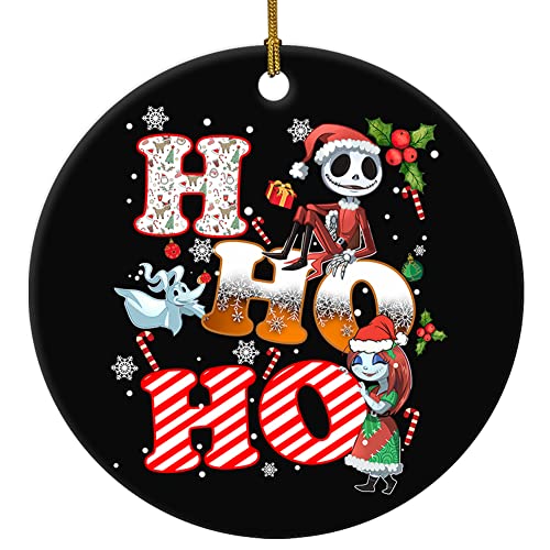 Enfeite divertido de Natal de Jack Skellington e Sally de cerâmica, ornamento de pendurar de pesadelo, decoração de Natal para decoração de árvore de Natal, decoração Ho Ho para decorações de Natal