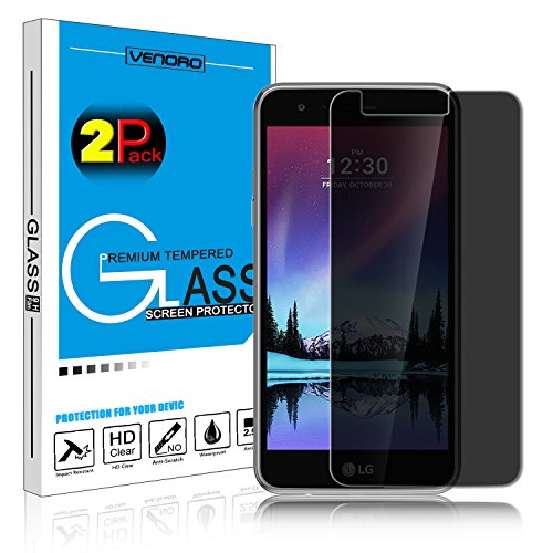LG K20 Plus Screen Protector, Venoro 9H Hardness Anti Glare Privacy Anti-Spy Tempered Glass Screen Protector for LG Harmony/LG K10 2017 / LG K20 V/LG V5 / LG VS501 / Grace LTE (2 Pack)
