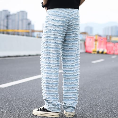 Men's Colorblock Frayed Hem Wide Leg Loose Casual Jeans Y2K Vintage Baggy Patchwork Trouser4