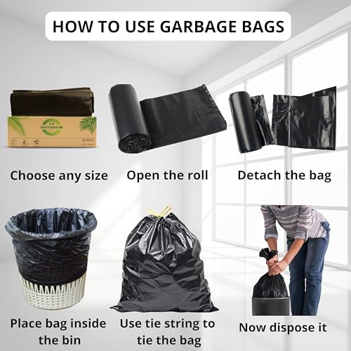 Image of Small 17 * 19 inch Black Garbage Bags -20 Ltr Trash Bags for Bathroom Bedroom and Office - 180 Bags - Leakproof,Strong & Tear-Resistant Small Wastebasket Liners Pack of 6
