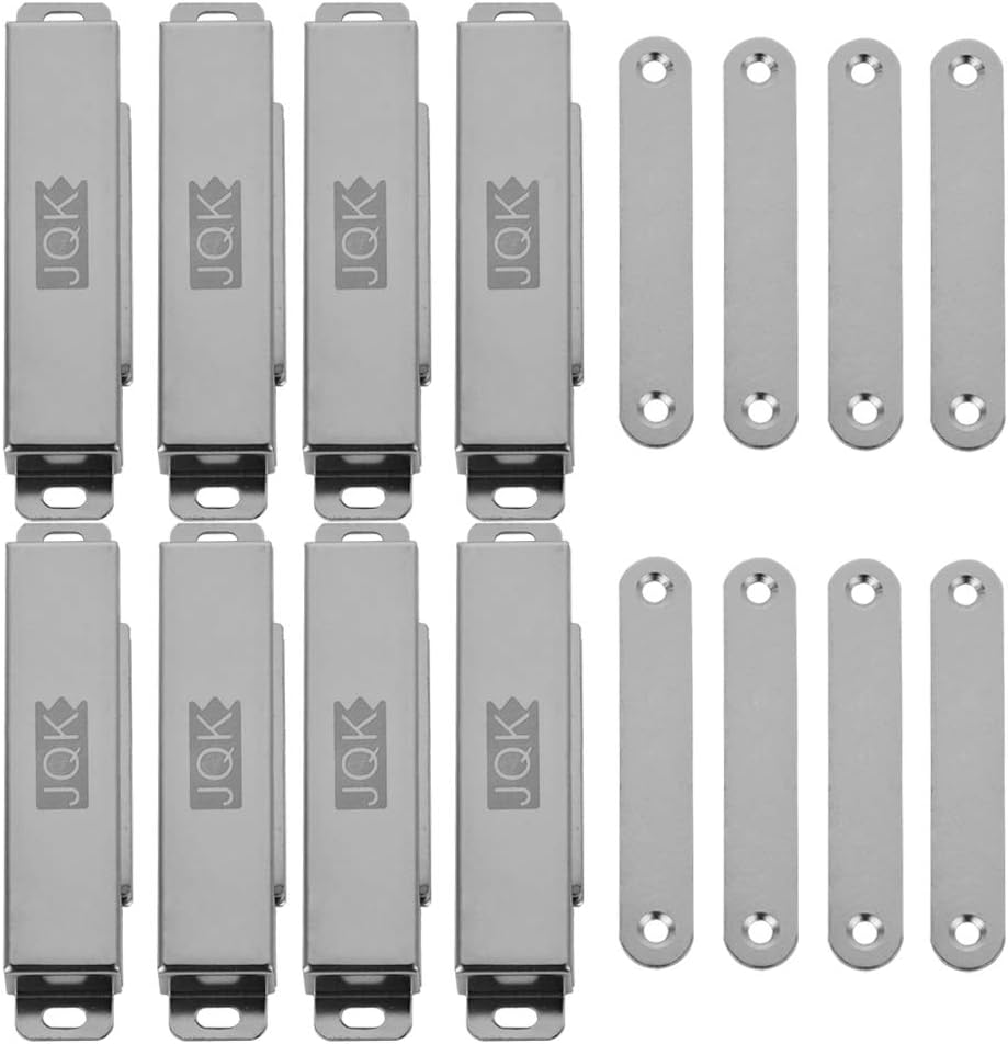 JQK Magnetic Door Catch, Stainless Steel Cabinet Magnet Closet Catches for Cupboard Closure Door Closer, 1.2mm Thickness 90 lbs Silver (Pack of 8), CC120-P8