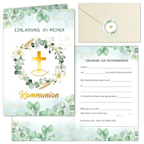 Dercylele Einladungskarten Kommunion 12 Einladungskarten Konfirmation mit Umschlägen Aufkleber Erstkommunion Konfirmation Einladung für Jungen Mädchen