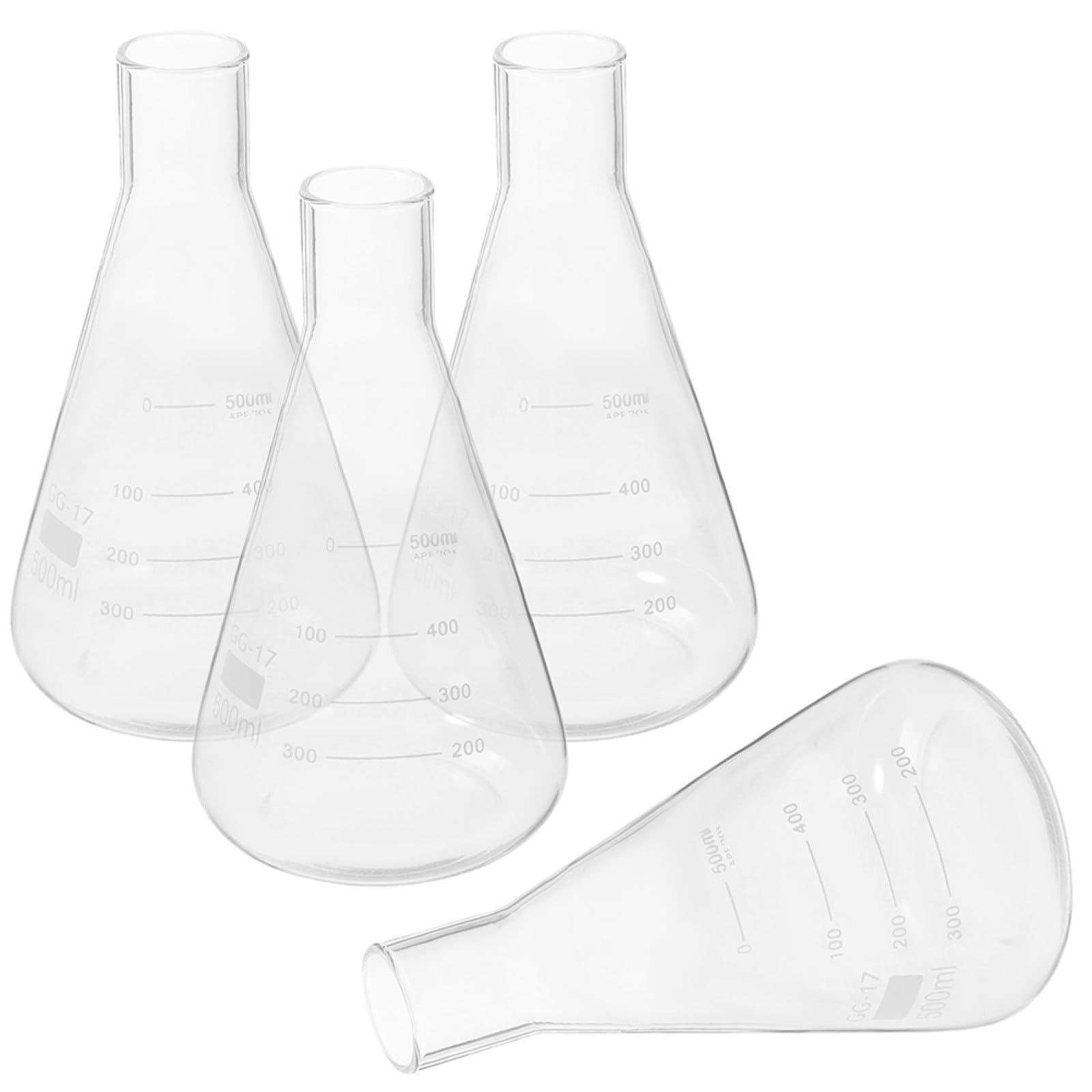 Hohopeti Conjunto de 4 Matraces de Laboratorio de Vidrio de Borosilicato Escala Clara y Diseño Cónico para Experimentos de Química Escolar