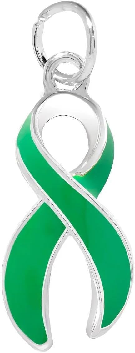 Green Ribbon and Heart Shaped Mental Health Awareness Charm – Bulk Green Ribbon Charm |Wholesale Pack Symbolic Jewelry for Advocacy & Support | Versatile Accessory for Bracelets, Necklaces & Keychains |Thoughtful Gift Idea -