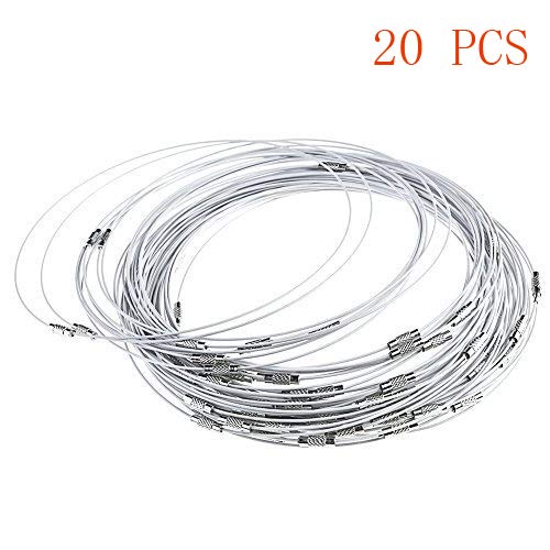 20 gargantillas de alambre de acero con cuerda y tornillo de latón para hacer joyas, color blanco