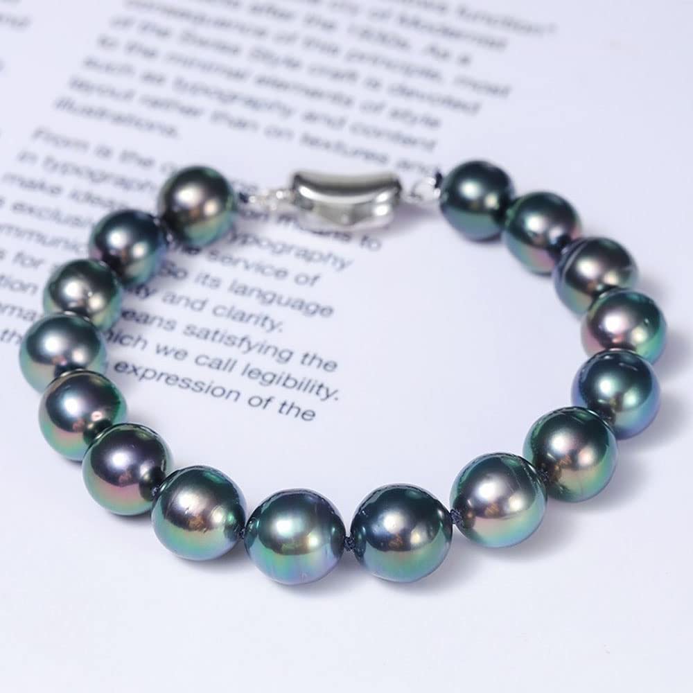 Tahiti AA + natürliche Perle Pfauengrün, 925er Silberschnalle, elastisches Armband, Modeschmuck, geeignet für Damen, One Size