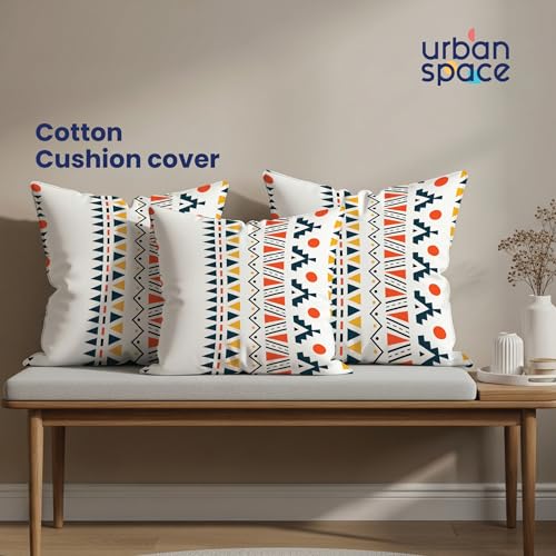 Image of Urban Space Decorative Cotton 200 TC Cushion Cover Set of 3, 16 Inch X 16 Inch Cushion Covers for Sofa, Bedroom, Living Room (Ikkat Orange, Cushion Cover 40Cm X 40Cm, Set of 3)