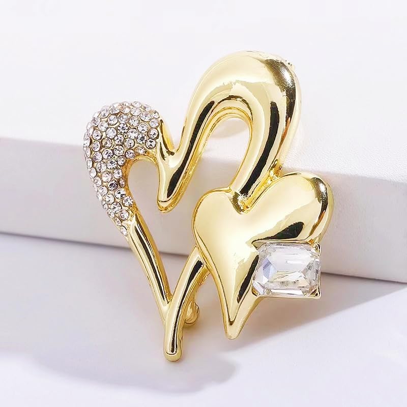 Image of Heart Gold Brooch Pins Rhinestone Crystal Lapel Pin Brooches for Women Girl Fashion Jewelry Gift