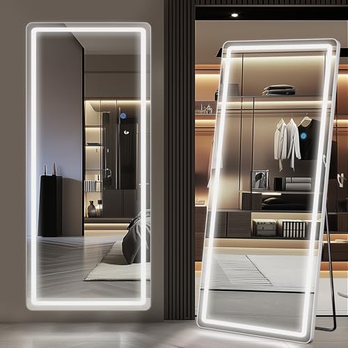Antok LED Full Length Mirror, 71" x 32" Lighted Floor Standing Mirror with Stand for Bedroom (Rectangular)